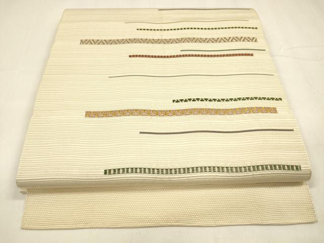 平和屋着物●本場筑前博多織 八寸名古屋帯 横段文 正絹 逸品 DABA0215cm