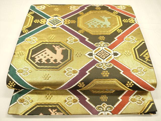 平和屋着物●六通柄袋帯 唐織 有栖川文様 本金引箔 正絹 逸品 DABA0220cm