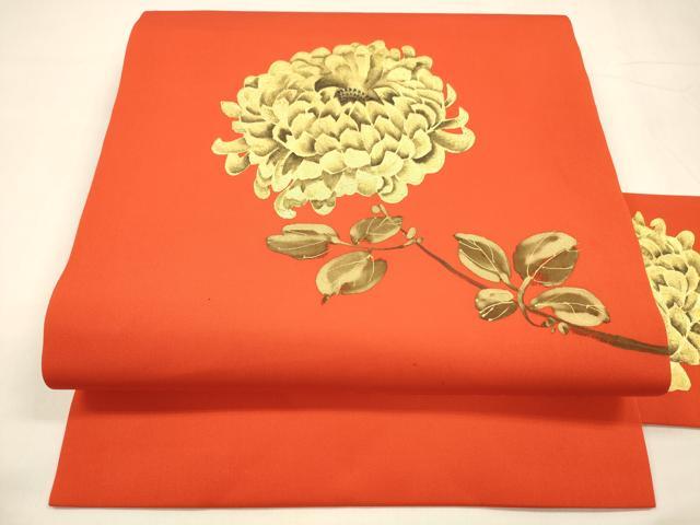 平和屋着物●塩瀬 九寸名古屋帯 枝菊文 金彩 正絹 逸品 DABA0224cm