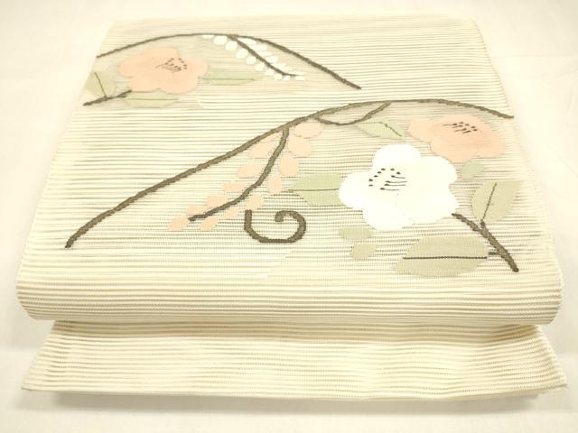 平和屋着物*夏物 絽綴れ 太鼓柄袋帯 枝花文 正絹 逸品 DABA0242cm