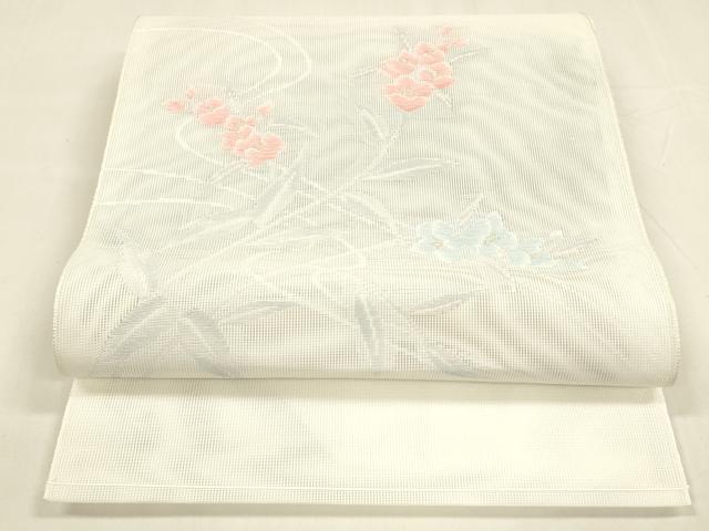 平和屋着物*夏物 八寸名古屋帯 流水草花文 金糸 DABA0251cm