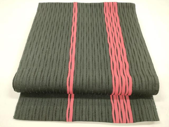 平和屋着物*夏物 八寸名古屋帯 間道 黒地 正絹 逸品 DABA0271cm