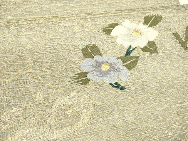 平和屋着物*夏物 六通柄袋帯 流水草花文 金糸 正絹 逸品 DABA0319cm