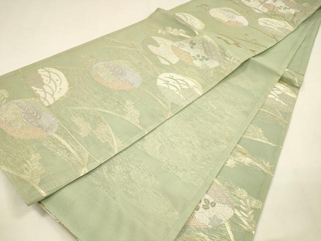 平和屋着物*夏物 六通柄袋帯 貝合わせ流水露芝文 金銀糸 正絹 逸品 DABA0338cm
