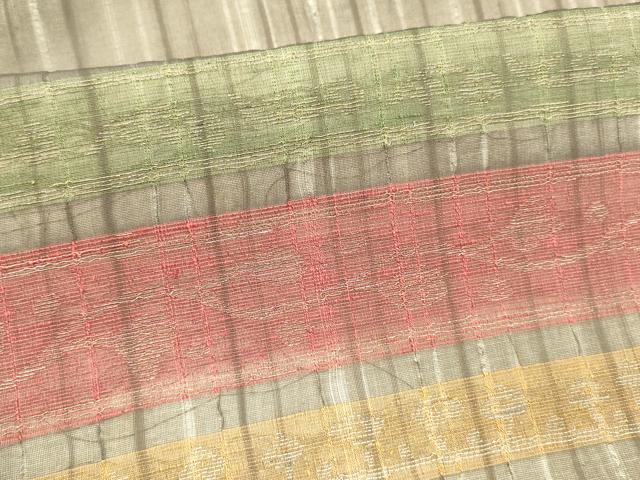 平和屋着物*夏物 九寸名古屋帯 横段抽象文 金銀糸 正絹 逸品 DABA0350cm