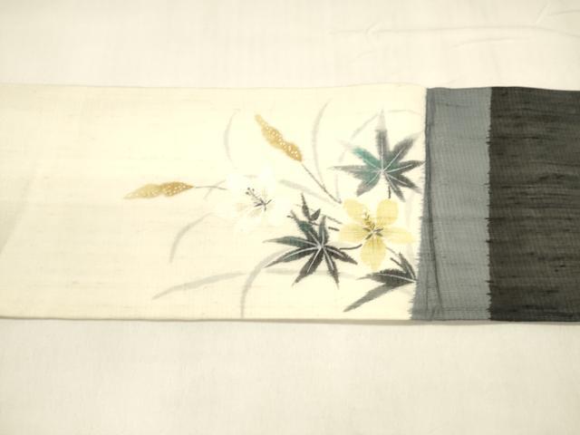 平和屋着物*夏物 絹芭蕉 九寸名古屋帯 草花文 正絹 逸品 DABA0354cm