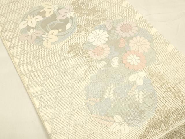平和屋着物*夏物 六通柄袋帯 草花丸文 金銀糸 正絹 逸品 DABA0372cm