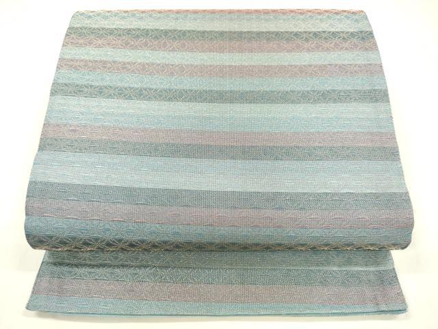 平和屋着物*夏物 六通柄袋帯 横段文 金糸 正絹 逸品 DABA0373cm