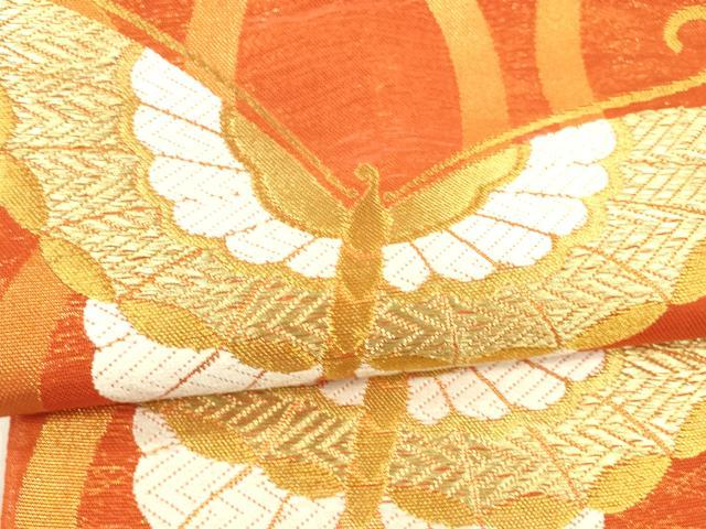 平和屋着物*夏物 六通柄 本袋帯 唐織 舞蝶文 金糸 正絹 逸品 DABA0376cm