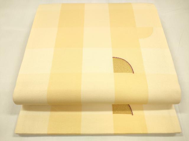 平和屋着物＊夏物　全通柄袋帯　市松幾何学文　金糸　正絹　逸品　DABA0378cm 平和屋着物＊夏物 全通柄袋帯 市松幾何学文 金糸 正絹 逸品