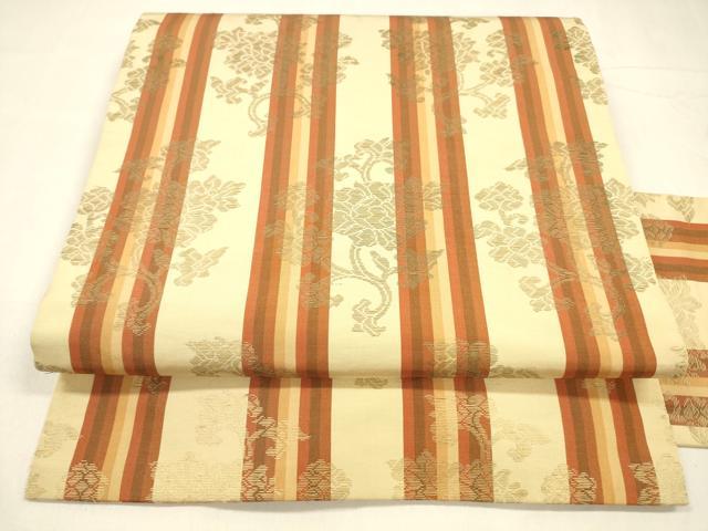 平和屋着物●九寸名古屋帯 草花間道 正絹 逸品 DABA0449cm