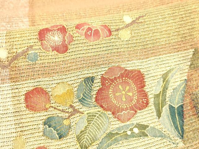 平和屋着物*夏物 太鼓柄袋帯 枝花立波文 金彩 正絹 逸品 DABA0462cm