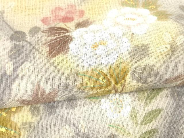平和屋着物*夏物 太鼓柄袋帯 草花文 金彩 正絹 逸品 DABA0472cm