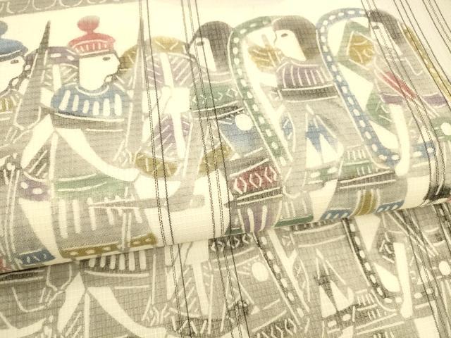 平和屋着物*夏物 松煙染の第一人者 川島草苑 九寸名古屋帯 絹紅梅 壁画文様 正絹 逸品 DABA0473cm