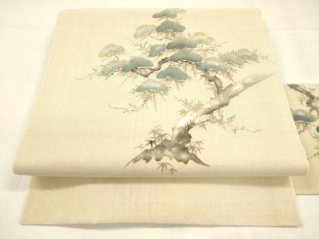 平和屋着物*夏物 九寸名古屋帯 手描き 松文 藤花房 正絹 逸品 DABA0481cm