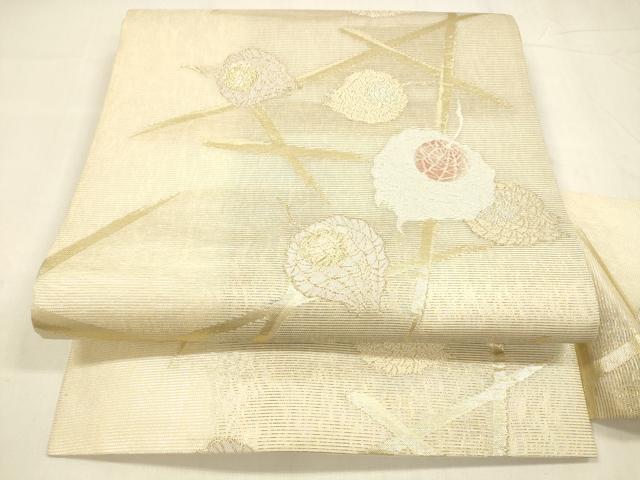 平和屋着物＊夏物　九寸名古屋帯　舞葉文　金銀糸　正絹　逸品　DABA0523cm 平和屋着物＊夏物 九寸名古屋帯 舞葉文 金銀糸 正絹 逸品