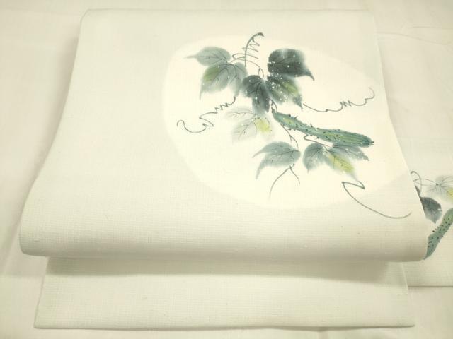 平和屋着物＊夏物　九寸名古屋帯　手描き　成り物蔦の葉文　DABA0524cm 平和屋着物＊夏物 九寸名古屋帯 手描き 成り物蔦の葉文