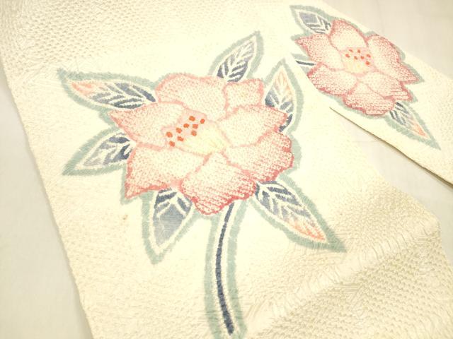 平和屋着物●名門 藤娘きぬたや・総絞り 九寸名古屋帯 草花文 正絹 逸品 DABA0527cm