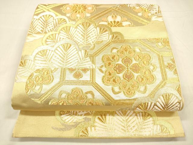 平和屋着物●西陣 川島織物 六通柄 本袋帯 花松文 金銀糸 正絹 逸品 DABA0558cm
