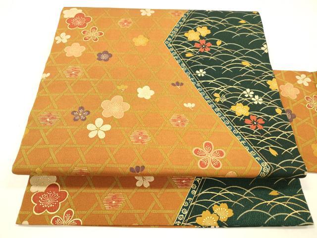 平和屋着物●全通柄九寸名古屋帯 芝花文 金彩 正絹 逸品 DABA0640cm