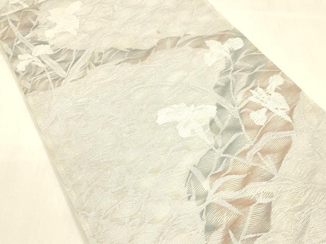 平和屋着物*夏物 六通柄袋帯 流水草花文 銀糸 正絹 逸品 DABA0689cm