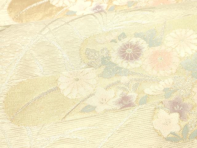 平和屋着物*夏物 六通柄袋帯 流水草花文 金銀糸 正絹 逸品 DABA0703cm