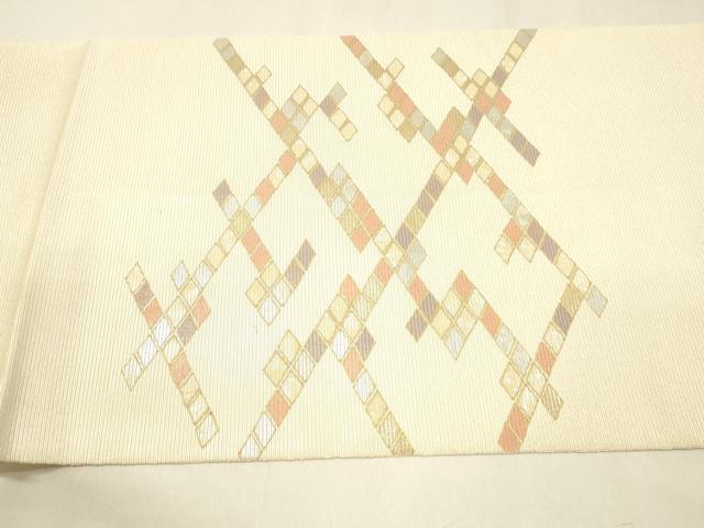 平和屋着物*夏物 太鼓柄袋帯 螺鈿箔 抽象文様 金銀彩 正絹 逸品 DABA0733cm