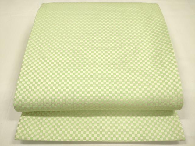 平和屋着物●全通柄袋帯　市松文様　銀通し地　正絹　逸品　DABA0749cm 平和屋着物○全通柄袋帯 市松文様 銀通し地 正絹 逸品 DABA0749cm