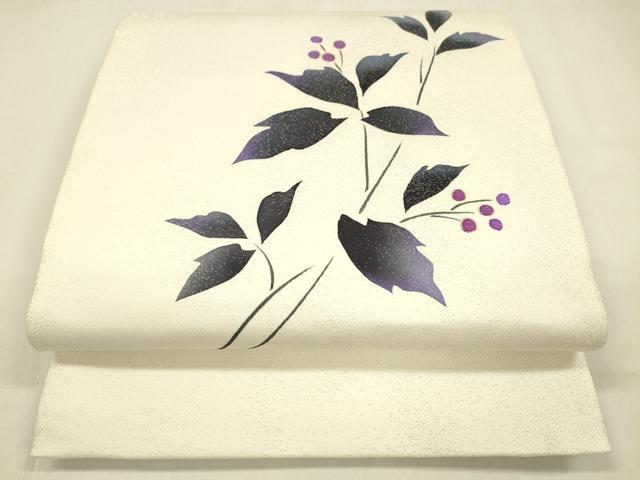 平和屋着物○両面 太鼓柄袋帯 南天文 横段抽象文 金糸 銀