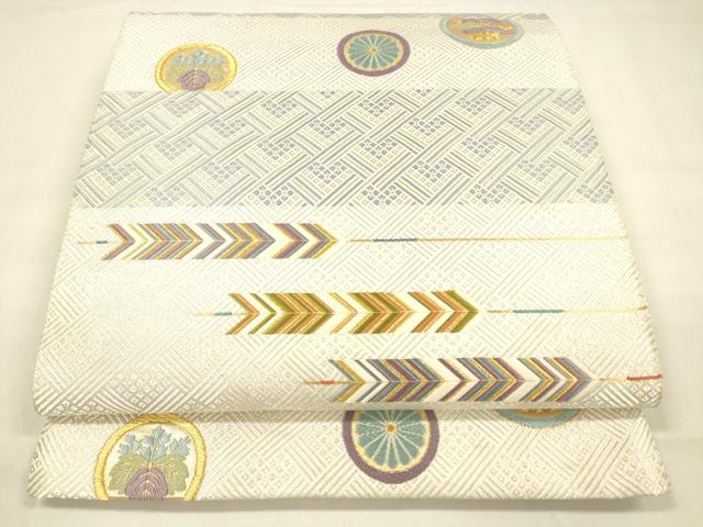 平和屋着物●六通柄袋帯　唐織　矢羽花松文　金銀糸　正絹　逸品　DABA0780cm 平和屋着物○六通柄袋帯 唐織 矢羽花松文 金銀糸 正絹