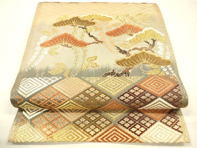 平和屋着物●六通柄袋帯 唐織 枝花松文 金糸 正絹 逸品 DABA0790cm