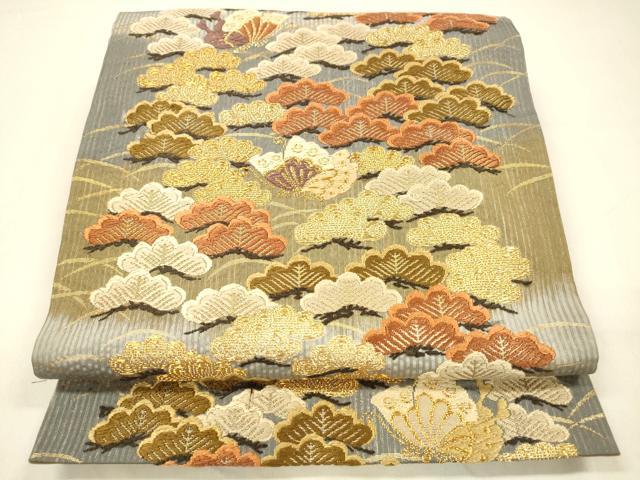 平和屋着物●六通柄袋帯 唐織 舞蝶松文 金糸 正絹 逸品 DABA0795cm