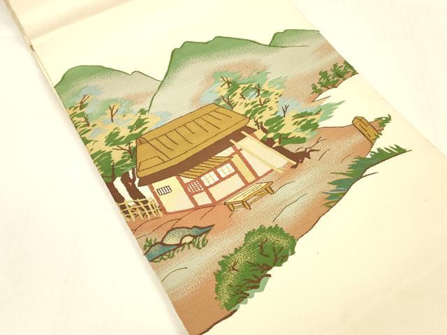 平和屋着物●爪掻き本綴れ 八寸名古屋帯 風景文 正絹 逸品 DABA0808cm