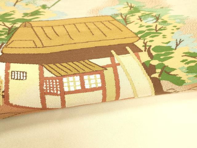 平和屋着物●爪掻き本綴れ 八寸名古屋帯 風景文 正絹 逸品 DABA0808cm