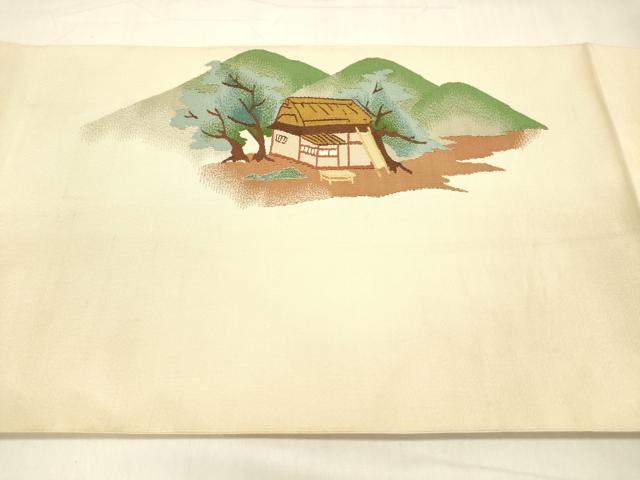 平和屋着物●爪掻き本綴れ 八寸名古屋帯 風景文 正絹 逸品 DABA0808cm