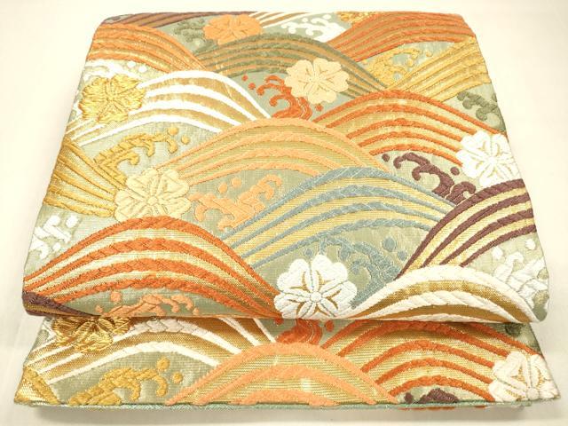 平和屋着物●佐賀錦　六通柄袋帯　唐織　立波花文　本金箔　正絹　逸品　DABA0815cm 平和屋着物○佐賀錦 六通柄袋帯 唐織 立波花文 本金箔