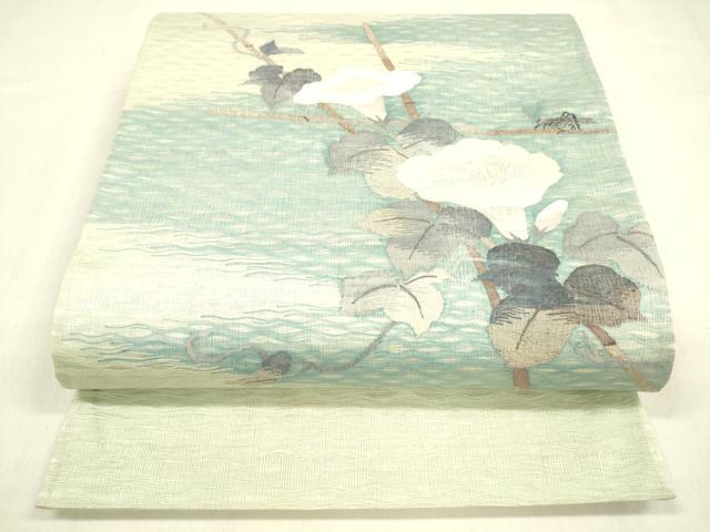 平和屋着物＊夏物　六通柄袋帯　朝顔　夏虫　銀糸　正絹　逸品　DABA0869cm 平和屋着物＊夏物 六通柄袋帯 朝顔 夏虫 銀糸 正絹 逸品 DABA0869cm