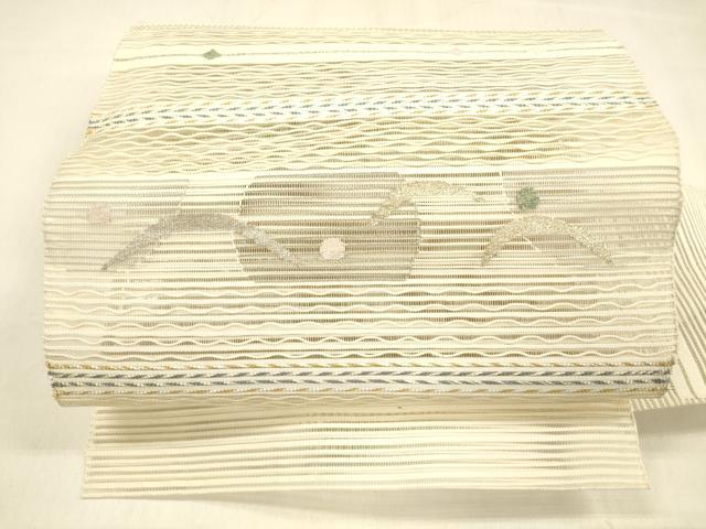 平和屋着物＊夏物　絽綴れ　八寸名古屋帯　露芝文　金銀糸　正絹　逸品　DABA0873cm 平和屋着物＊夏物 絽綴れ 八寸名古屋帯 横段草花文 金