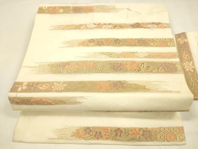 平和屋着物＊夏物 九寸名古屋帯 唐織 草花文 金糸 正絹 逸品 DABA0886cm