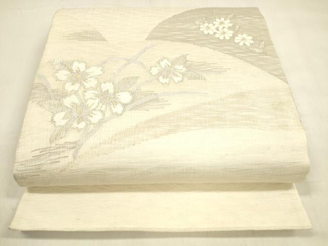 平和屋着物▽太鼓柄袋帯　スリーシーズン　春夏秋　すくい織　横段文　銀糸　正絹　逸品　DABB3581cm 平和屋着物▽太鼓柄袋帯 スリーシーズン 春夏秋 すくい織 流水花