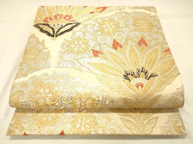 平和屋着物◎六通柄 本袋帯 更紗花唐草文 金銀糸 正絹 逸品 DABA0967cm