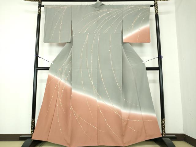 平和屋着物●訪問着 駒刺繍 枝蕾 暈し染め 金彩 正絹 逸品 DABA1034ps