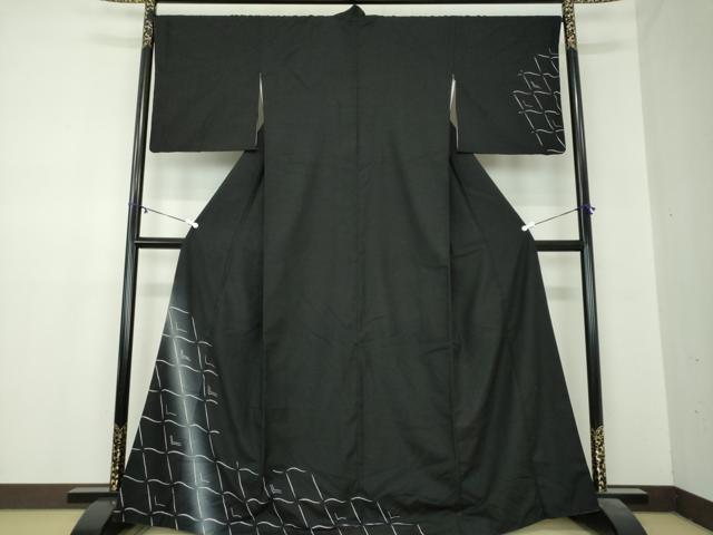 平和屋着物●訪問着 紬地 瓦文 黒地 やまと誂製 正絹 逸品 DABA1040ps