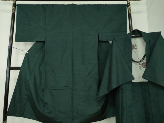 平和屋着物●男性 紬 アンサンブル 深緑色 正絹 逸品 DABA1080ps