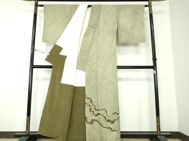 平和屋着物●色留訪問着 絞り 刺繍 花鳥唐草 金糸 正絹 逸品 DABA1156ps