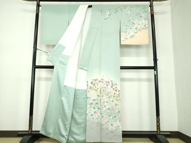 平和屋着物●訪問着 飛鶴花文 暈し染め 金銀彩 正絹 逸品 DABA1173ps