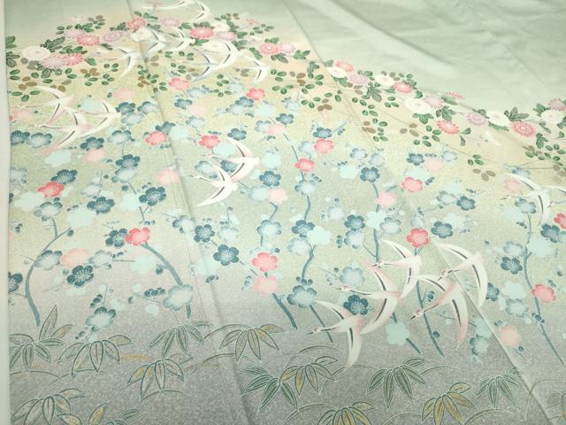 平和屋着物●訪問着 飛鶴花文 暈し染め 金銀彩 正絹 逸品 DABA1173ps