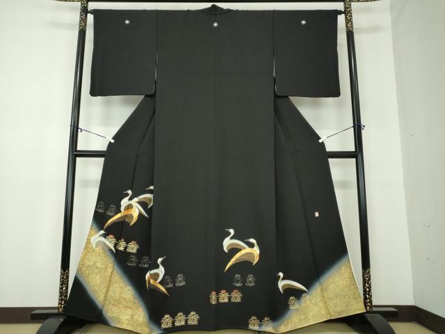 平和屋着物●豪華黒留袖 作家物 鶴花文 暈し染め 金彩 正絹 逸品 DABA1176ps