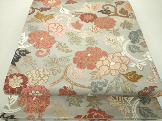 平和屋着物●六通柄袋帯 唐織 花唐草文 金糸 正絹 逸品 DABA1196ps