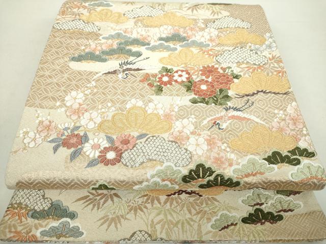 平和屋着物●六通柄袋帯 唐織 錦繍綴 御所松鶴文 金糸 正絹 逸品 DABA1226ps